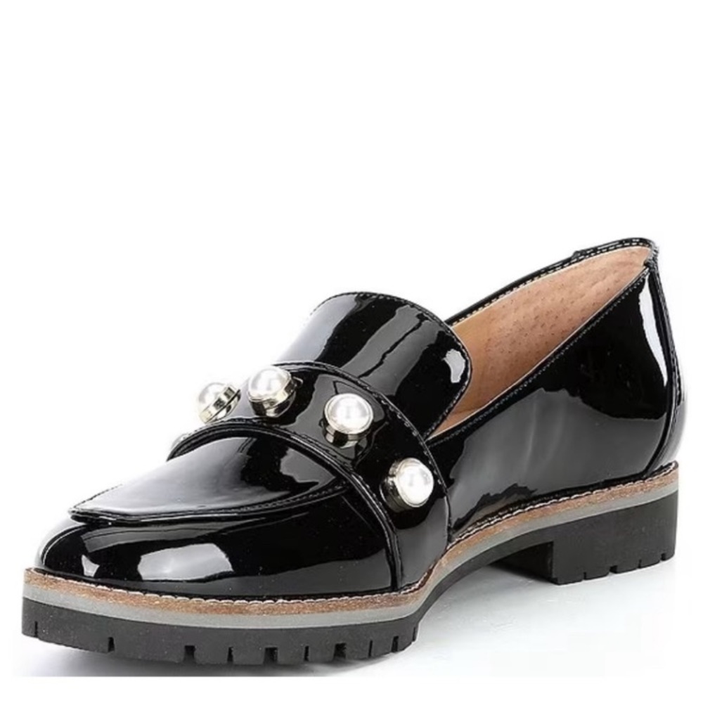 🔳 Alex Marie 🔳 Black Patent Leather Loafers with Pearl Accents  Size 9.5